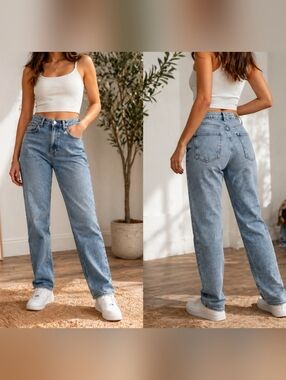 ASOS Denim High Rise Mom Jeans Womens UK 28 Light Wash Contemporary Straight